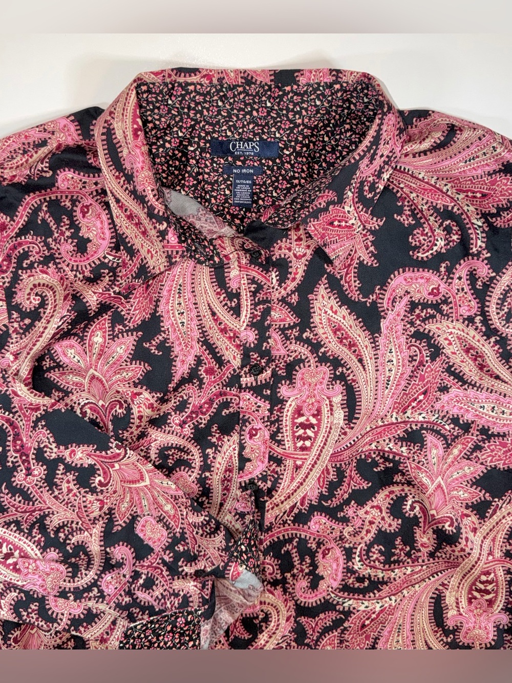Chaps NO IRON 100% Cotton Button Up Shirt Long Sleeve Paisley Pink Women’s Sz 1X